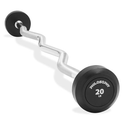 Philosophy Gym Rubber Fixed Barbell, 20 LB Pre-Loaded Weight EZ Curl Bar for Strength Training & Weightlifting