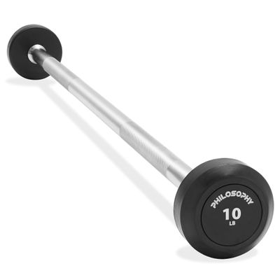 Philosophy Gym Rubber Fixed Barbell, 10 LB Pre-Loaded Weight Straight Bar for Strength Training & Weightlifting