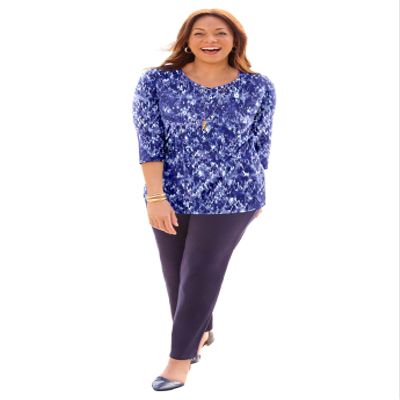 Catherines Women's Plus Size Petite Suprema 3/4 Sleeve V-Neck Tee - 3XWP, Texture Print