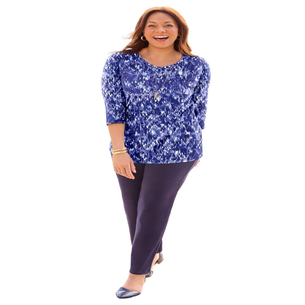 Catherines Women's Plus Size Petite Suprema 3/4 Sleeve V-Neck Tee - 3XWP, Texture Print