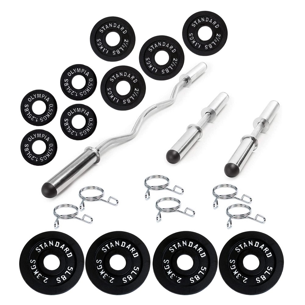 Ader Chrome Olympic 2" Hollow Bar Kit w/Black Plates (4 x 1.25+2.5+5lb = 35lb Total)