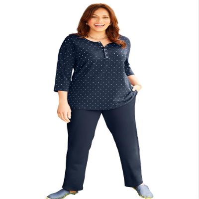 Catherines Women's Plus Size Suprema Snap-Placket Tee - 6X, Navy Dot