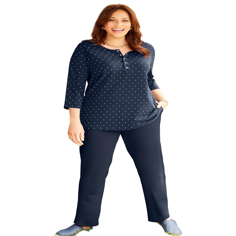 Catherines Women's Plus Size Suprema Snap-Placket Tee - 6X, Navy Dot
