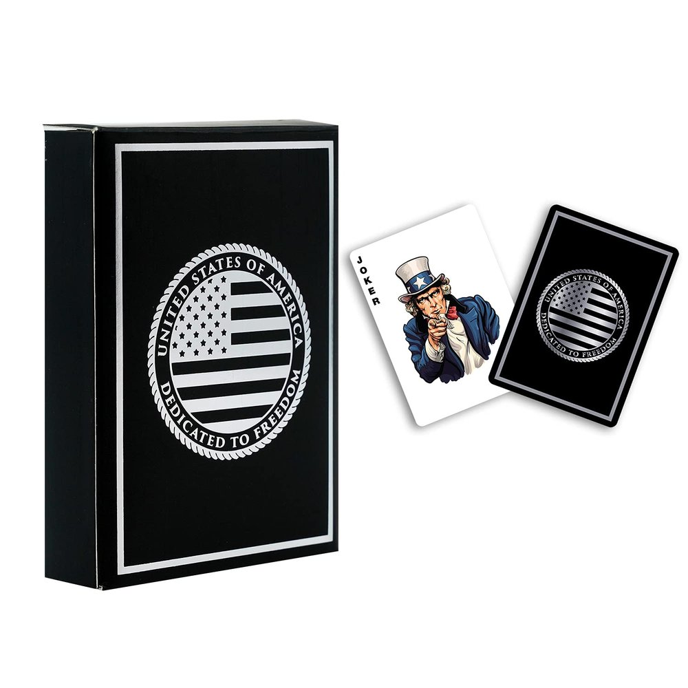 Military Gift Shop Black American Flag Playing Cards - Foil Stamped Patriotic Design - Premium Quality - American Flag Gifts | Flag B&S Playing Cards