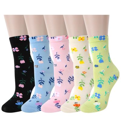 Benefeet Sox Womens Girls Floral Socks Novelty Funny Funky Crew Socks Cute Silly Crazy Flower Patterned Sock Colorful Graphic Designed Dress Sock Mid Calf Athletic, 5 Pack-Colorful Little Flowers