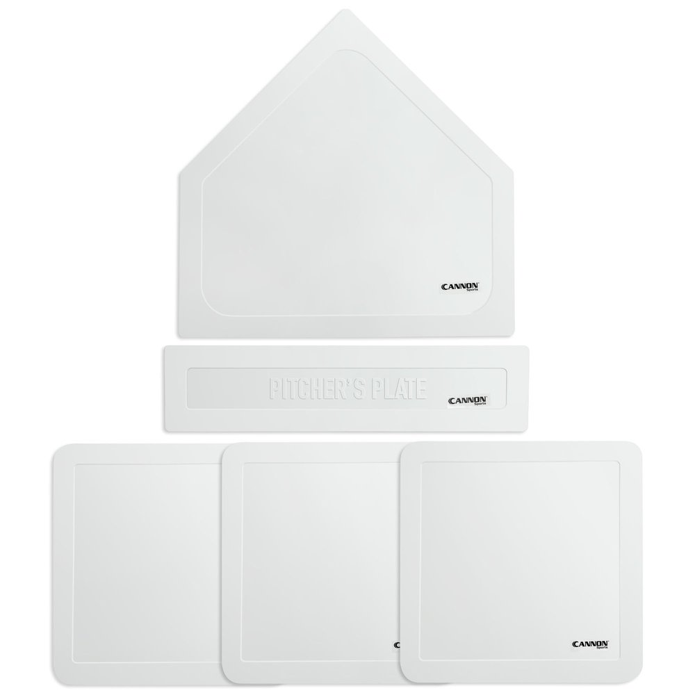Cannon Sports Throwdown Base Set - 5pc Durable Rubber Home Plate, Pitcher's Mound & 3 Bases Indoor Outdoor Base Set Perfect for Baseball, Softball, Kickball, Backyard Practice (White)