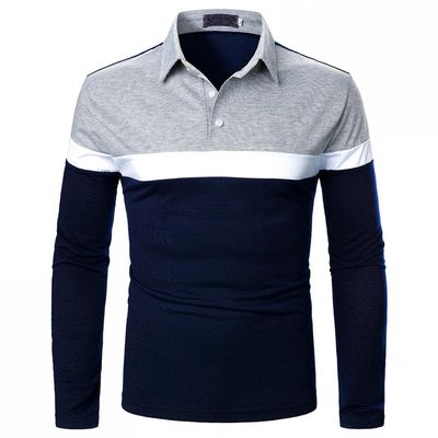 Mens Fashion Polo Shirts Long Sleeve Classic Slim Fit Cotton Dress Shirts Button Color Block Graphic Tees Pocket J-Black