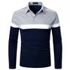 Mens Fashion Polo Shirts Long Sleeve Classic Slim Fit Cotton Dress Shirts Button Color Block Graphic Tees Pocket J-Black view 1