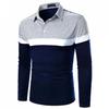 Mens Fashion Polo Shirts Long Sleeve Classic Slim Fit Cotton Dress Shirts Button Color Block Graphic Tees Pocket J-Black view 2