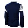 Mens Fashion Polo Shirts Long Sleeve Classic Slim Fit Cotton Dress Shirts Button Color Block Graphic Tees Pocket J-Black view 3