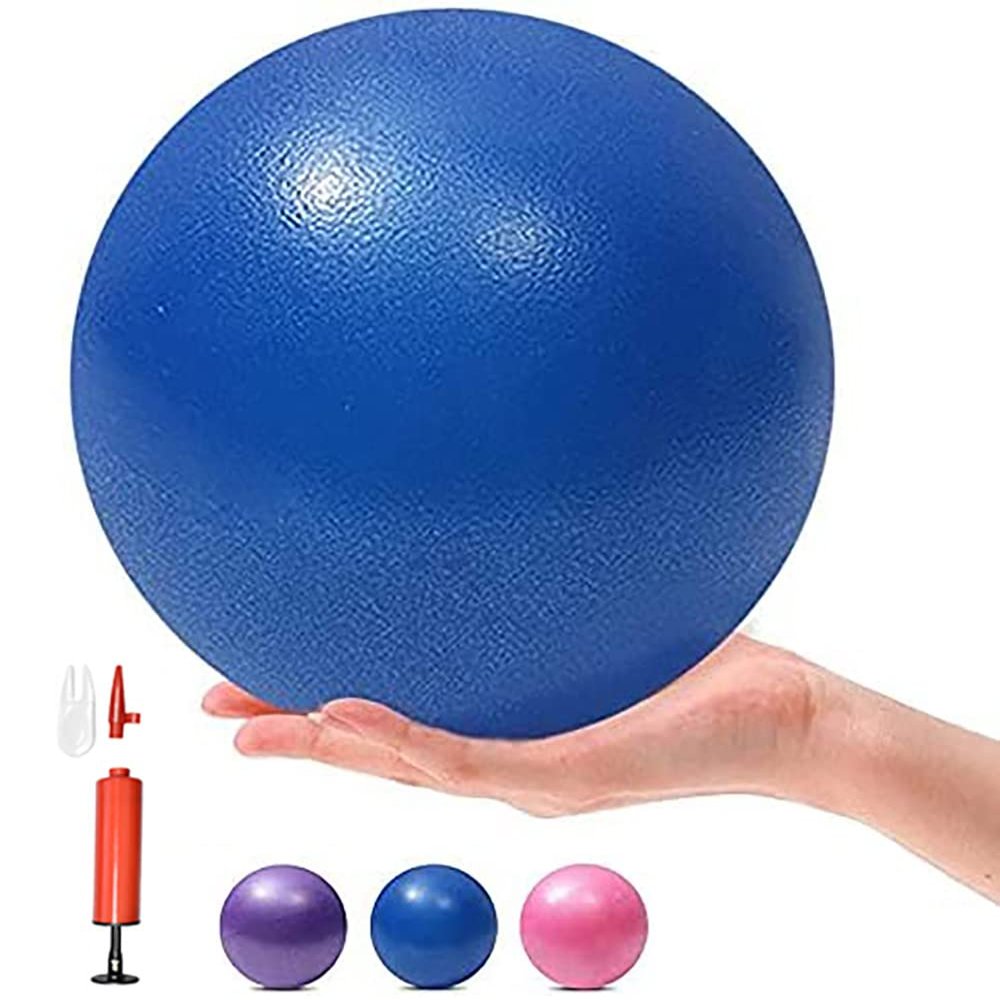 MOMPLUS 6 Inch Exercise Pilates Mini Yoga Balls Barre for Home Stability Squishy Training Physical Therapy Improves Balance Core Strength Comes with Pump(Blue, 6 Inch)