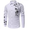 Mens Fashion Polo Shirts Long Sleeve Classic Slim Fit Cotton Dress Shirts Button Color Block Graphic Tees Pocket A-White view 1