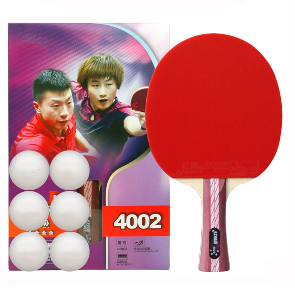 LINGOSHUN Table Tennis Paddle Set,Comfortable Handle,Portable Ping Pong Bats for Children Adult Family Activity / 4 Stars/Long Handle