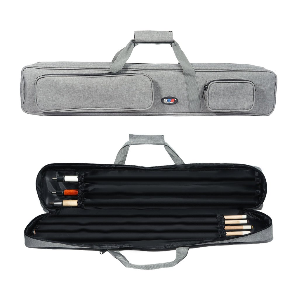 GSE Games & Sports Expert 3x4 Soft Pool Cue Case Billiard Pool Stick Carrying Bag- Holds 3 Butts and 4 Shafts, Billiard Cue Cases, Billiards Accessories (Grey)