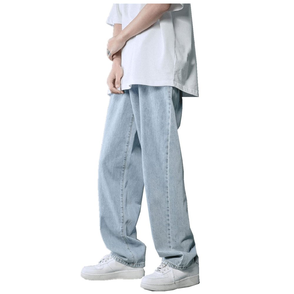 DIYAGO MEN DIYAGO Baggy Jeans Mens Straight Wide Leg Casual Teen Vintage Streetwear Hip Hop Trendy Denim Pant Fashion Designer Long Length Trouser 7-blue