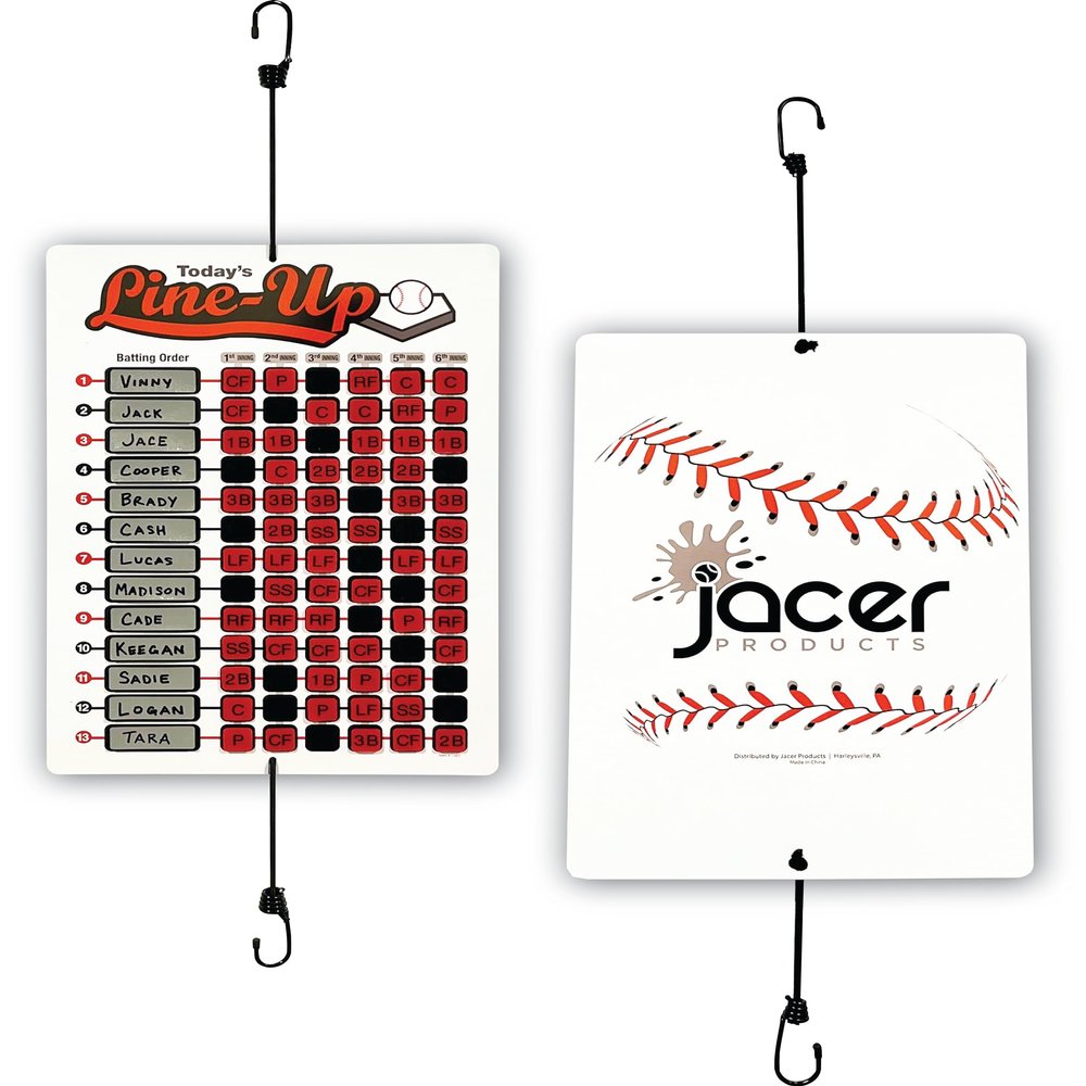 Jacer Products Line Up Board for Baseball Softball | Athlete Tough Aluminum Board | Reliable Hook and Loop Positions That Won't Get Lost | Includes Twelve Name Plates for All Players on The Team