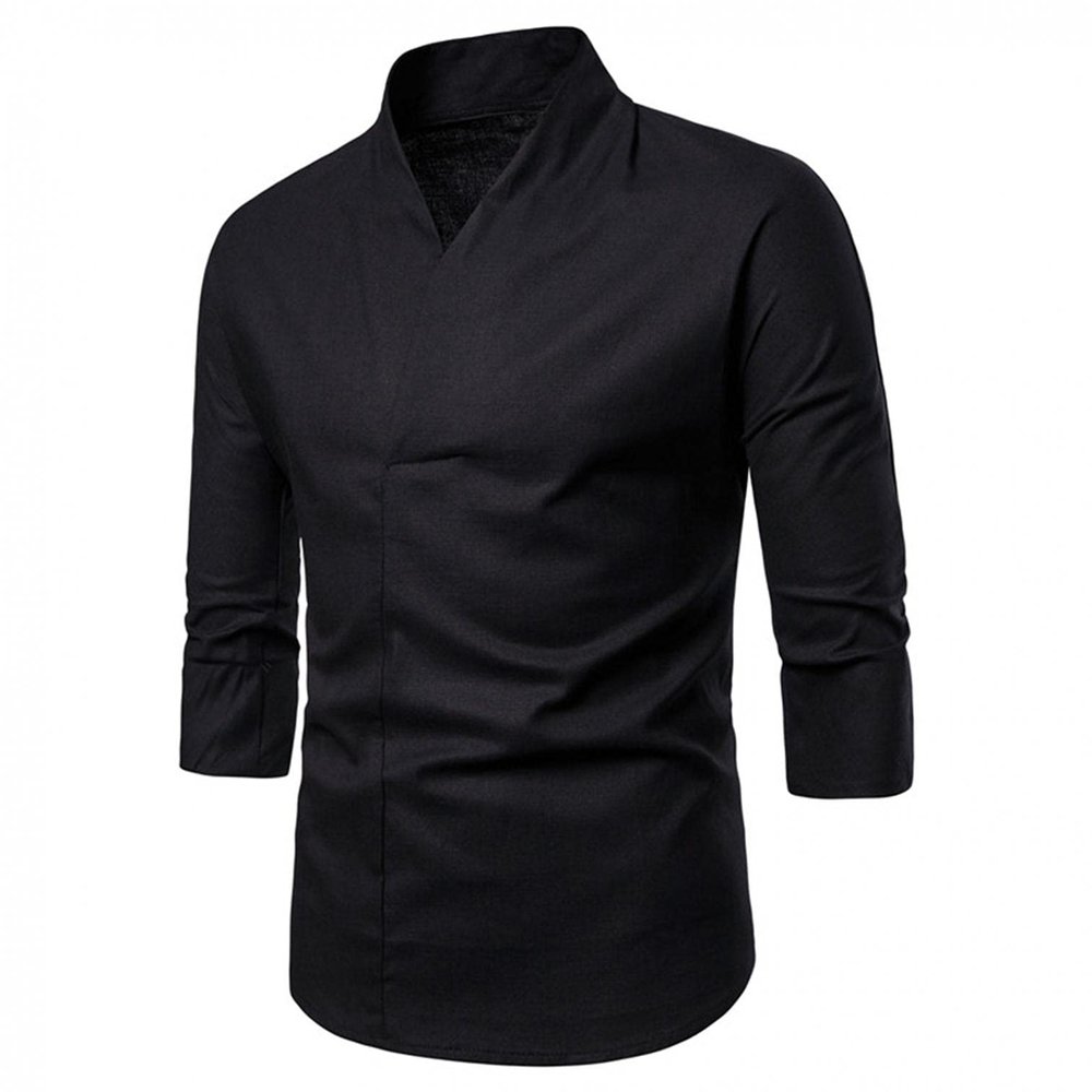 Mens Fashion Polo Shirts Long Sleeve Classic Slim Fit Cotton Dress Shirts Button Color Block Graphic Tees Pocket B-Black