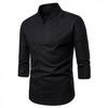 Mens Fashion Polo Shirts Long Sleeve Classic Slim Fit Cotton Dress Shirts Button Color Block Graphic Tees Pocket B-Black view 1
