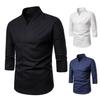 Mens Fashion Polo Shirts Long Sleeve Classic Slim Fit Cotton Dress Shirts Button Color Block Graphic Tees Pocket B-Black view 3
