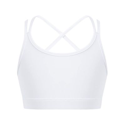 easyforever Kids Girls Athletic Sport Bra Strappy Back Vest Crop Top Tanks for Gym Workout Dance Gymnastics White C 6