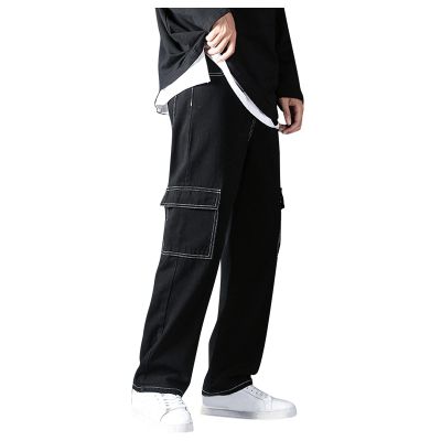 DIYAGO Baggy Jeans Mens Straight Wide Leg Casual Teen Vintage Streetwear Hip Hop Trendy Denim Pant Fashion Designer Long Length Trouser, 4-black