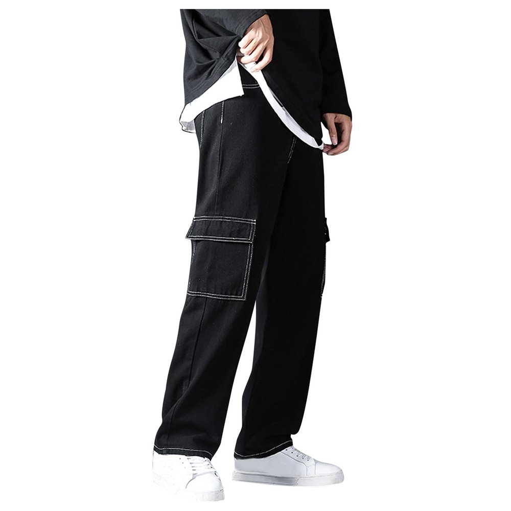 DIYAGO Baggy Jeans Mens Straight Wide Leg Casual Teen Vintage Streetwear Hip Hop Trendy Denim Pant Fashion Designer Long Length Trouser, 4-black