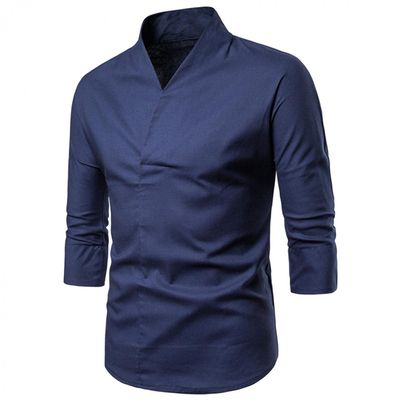 Mens Fashion Polo Shirts Long Sleeve Classic Slim Fit Cotton Dress Shirts Button Color Block Graphic Tees Pocket B-Navy