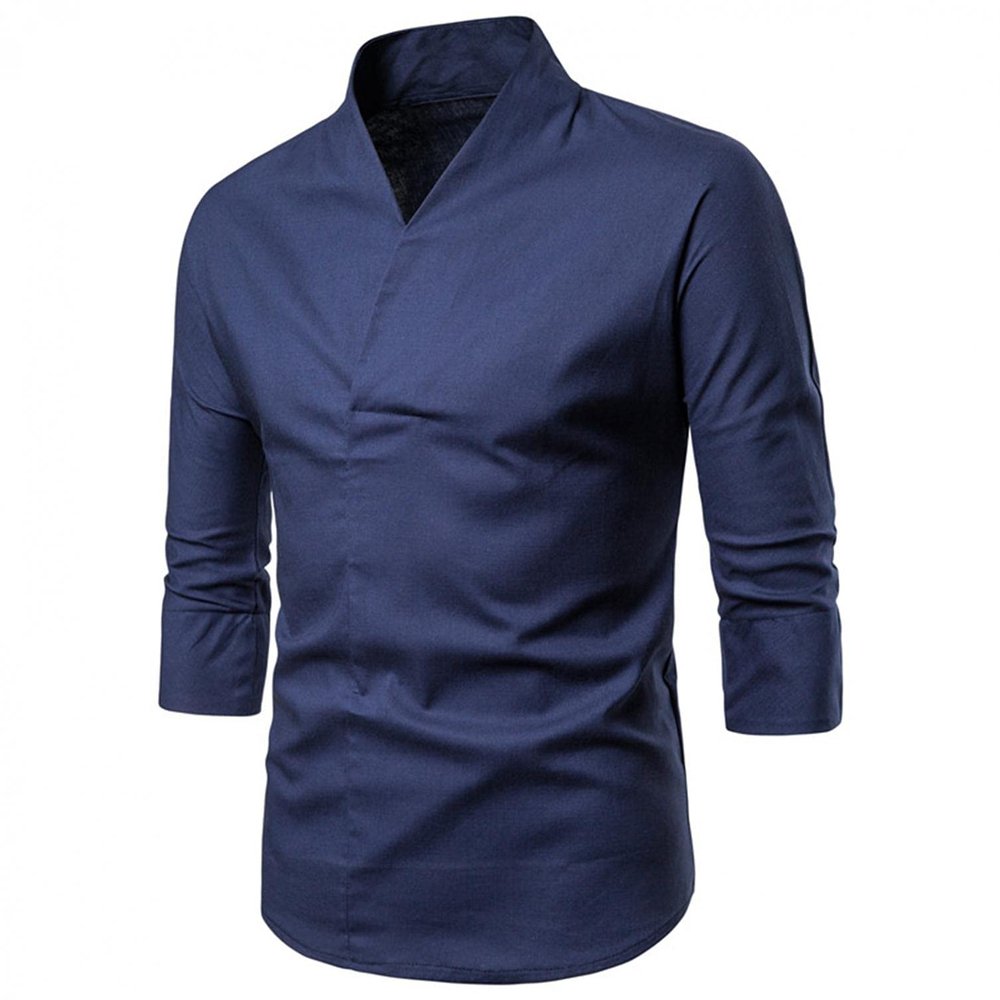 Mens Fashion Polo Shirts Long Sleeve Classic Slim Fit Cotton Dress Shirts Button Color Block Graphic Tees Pocket B-Navy