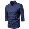 Mens Fashion Polo Shirts Long Sleeve Classic Slim Fit Cotton Dress Shirts Button Color Block Graphic Tees Pocket B-Navy view 1