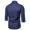Mens Fashion Polo Shirts Long Sleeve Classic Slim Fit Cotton Dress Shirts Button Color Block Graphic Tees Pocket B-Navy view 2