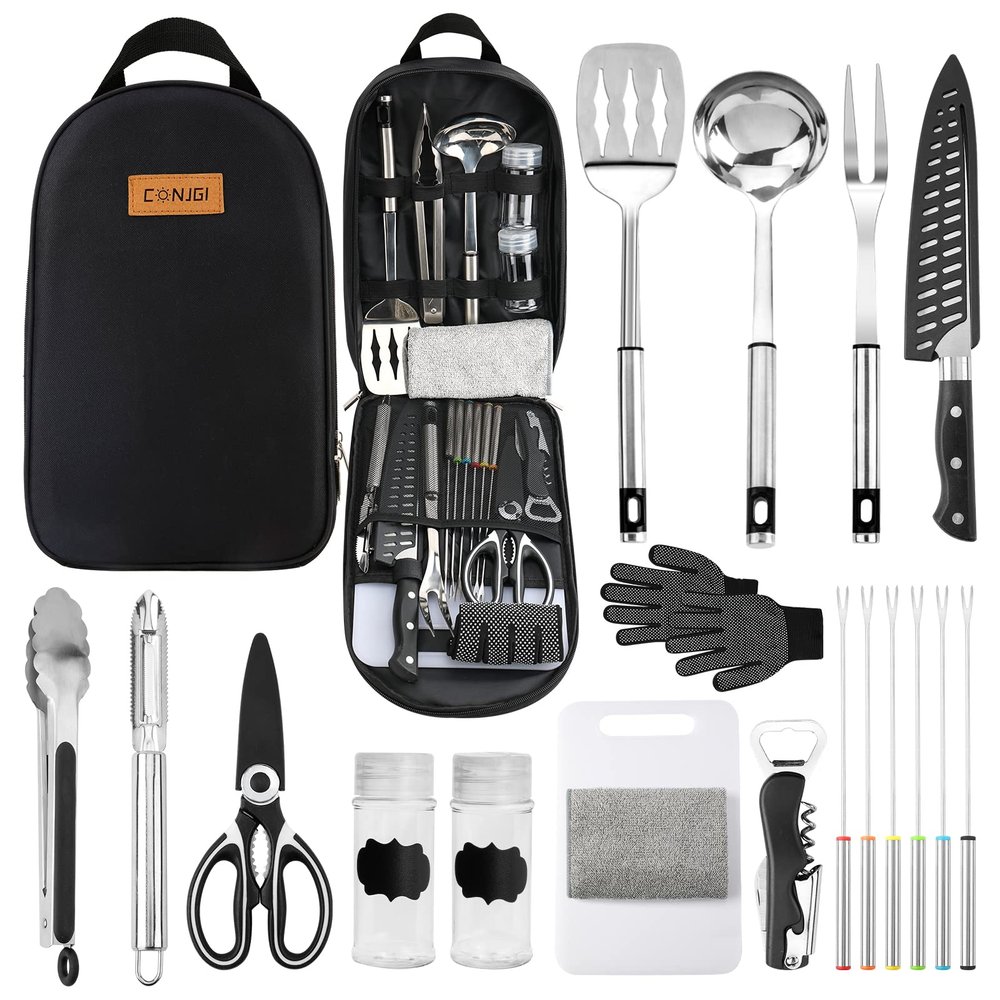 Portable Camping Cooking Utensils Set Bag Suitable for Fork, Spoon, Chopping Board, Chef's Knife,Kitchenware Storage