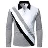 Mens Fashion Polo Shirts Long Sleeve Classic Slim Fit Cotton Dress Shirts Button Color Block Graphic Tees Pocket Gray view 1