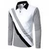 Mens Fashion Polo Shirts Long Sleeve Classic Slim Fit Cotton Dress Shirts Button Color Block Graphic Tees Pocket Gray view 2