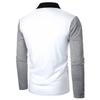 Mens Fashion Polo Shirts Long Sleeve Classic Slim Fit Cotton Dress Shirts Button Color Block Graphic Tees Pocket Gray view 3