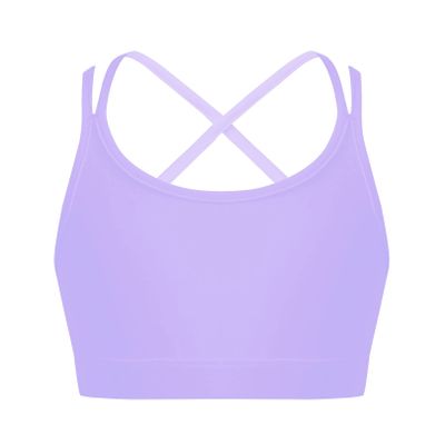 easyforever Kids Girls Athletic Sport Bra Strappy Back Vest Crop Top Tanks for Gym Workout Dance Gymnastics Purple C 14
