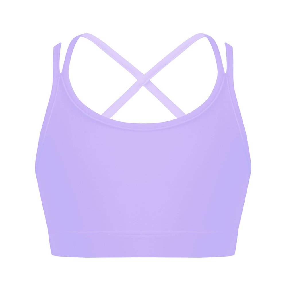easyforever Kids Girls Athletic Sport Bra Strappy Back Vest Crop Top Tanks for Gym Workout Dance Gymnastics Purple C 14