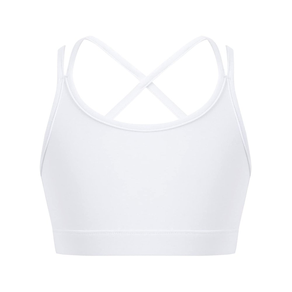 easyforever Kids Girls Athletic Sport Bra Strappy Back Vest Crop Top Tanks for Gym Workout Dance Gymnastics White C 4