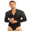 Hansber Men's V-Neck Shiny Rhinestones Dance Shirts Figure Skating Bodysuit Leotard Ballroom Latin Tango Dance Costume Black X-Large view 2