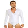 Hansber Men's V-Neck Shiny Rhinestones Dance Shirts Figure Skating Bodysuit Leotard Ballroom Latin Tango Dance Costume White X-Large view 1