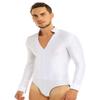 Hansber Men's V-Neck Shiny Rhinestones Dance Shirts Figure Skating Bodysuit Leotard Ballroom Latin Tango Dance Costume White X-Large view 2
