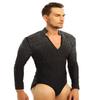 Hansber Men's V-Neck Shiny Rhinestones Dance Shirts Figure Skating Bodysuit Leotard Ballroom Latin Tango Dance Costume Black Large view 3
