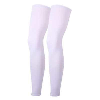 One Pair Compression Full Length Leg Sleeve Unisex Run Basketball White-XXL
