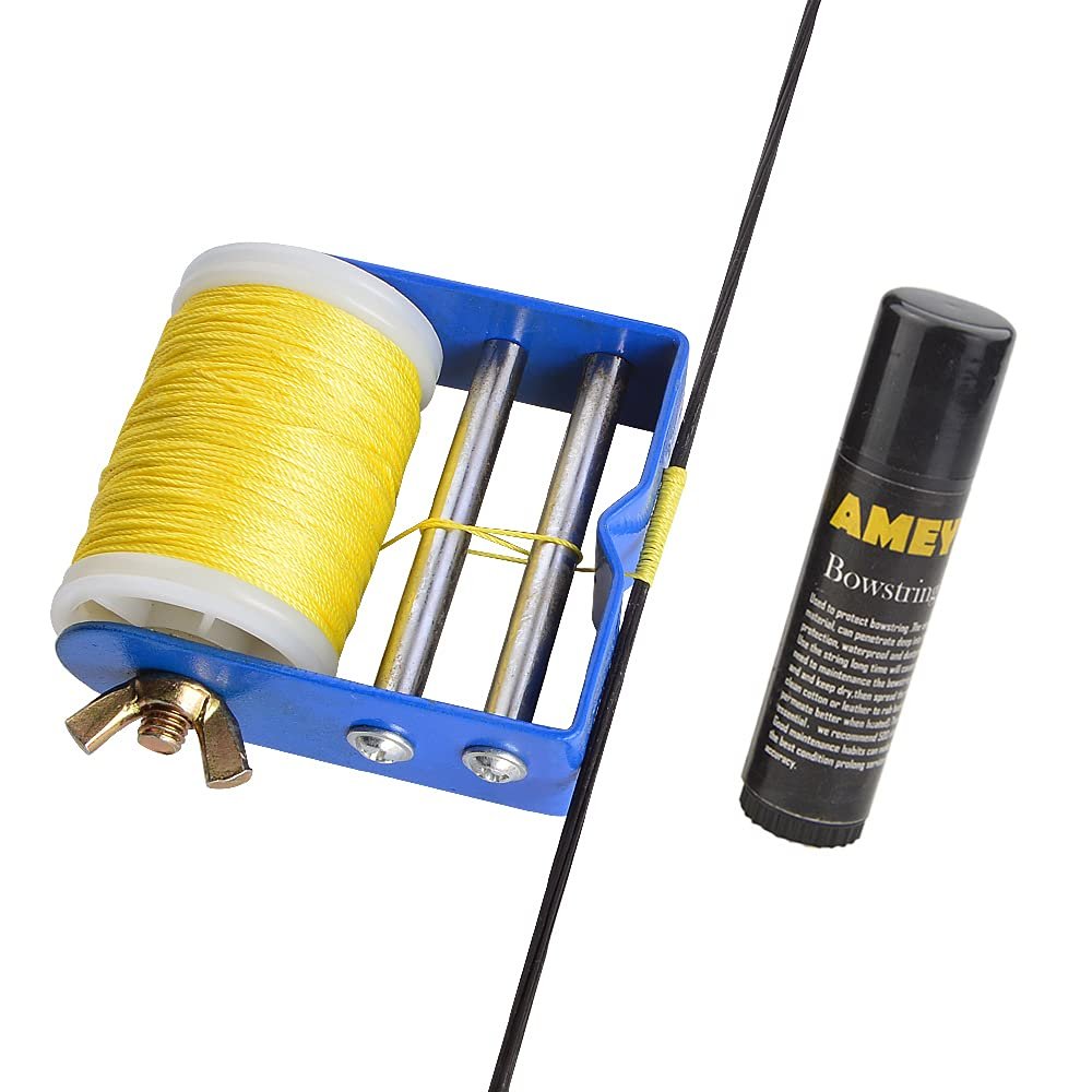 ZSHJGJR Archery Bowstring Serving Thread Jig with Bow String Serving Thread 131yard / 120m PE String Thread, 3 Strands, 0.015 for Archery Bowstring Supplies (Yellow)