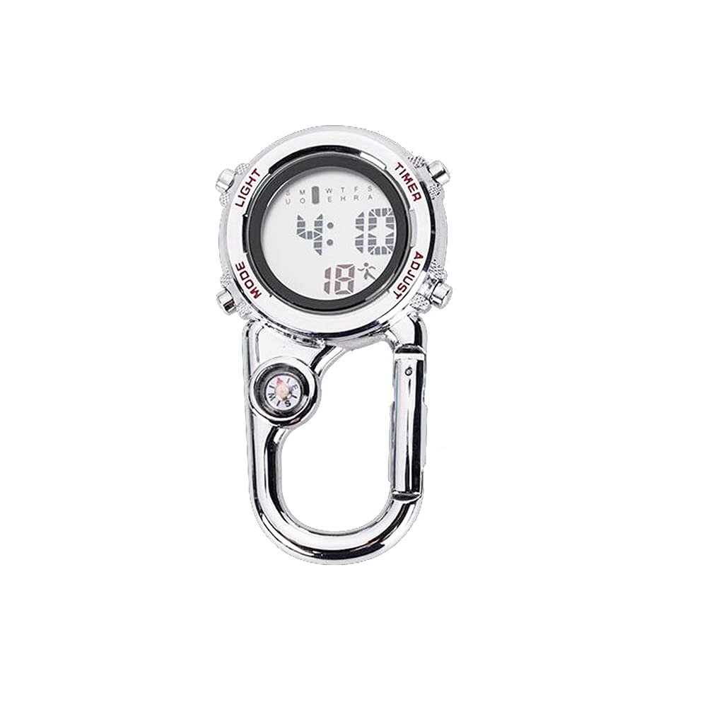 ZOVEDAIUG Clip on Digital Quartz Carabiner Watch, Waterproof and Shockproof Pocket Watch with Alarm Clock, Date, Week (Red)
