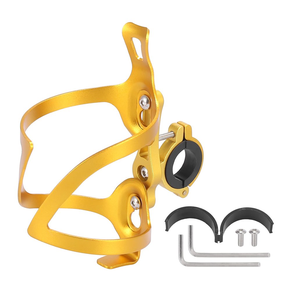X AUTOHAUX Double Side Bicycle Water Coffee Drink Cup Bottle Holder Cages Carrier Rack with Base Gold Tone for Mountain Road Bike Motorcycle