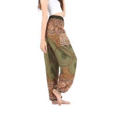 Boho Pants Plus Size Harem Pants for Women Yoga Trousers for Woman Bohemian Beach Pants Honeycomb Olive, Extra Large