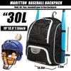 MARITTON Baseball Bag - Bat Backpack for Baseball, T-Ball & Softball Equipment & Gear for Youth and Adults with Shoe Compartment and Hold Bat, Helmet, Glove and Shoes. (BLK) view 2