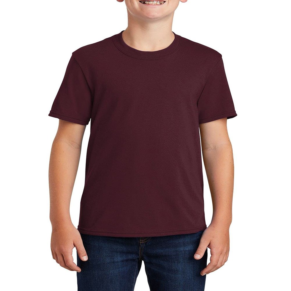 JustBlanks Youth Casual Short Sleeves 50/50 Cotton/Poly Core Blend Crew Neck T-Shirt - Athletic Maroon - M