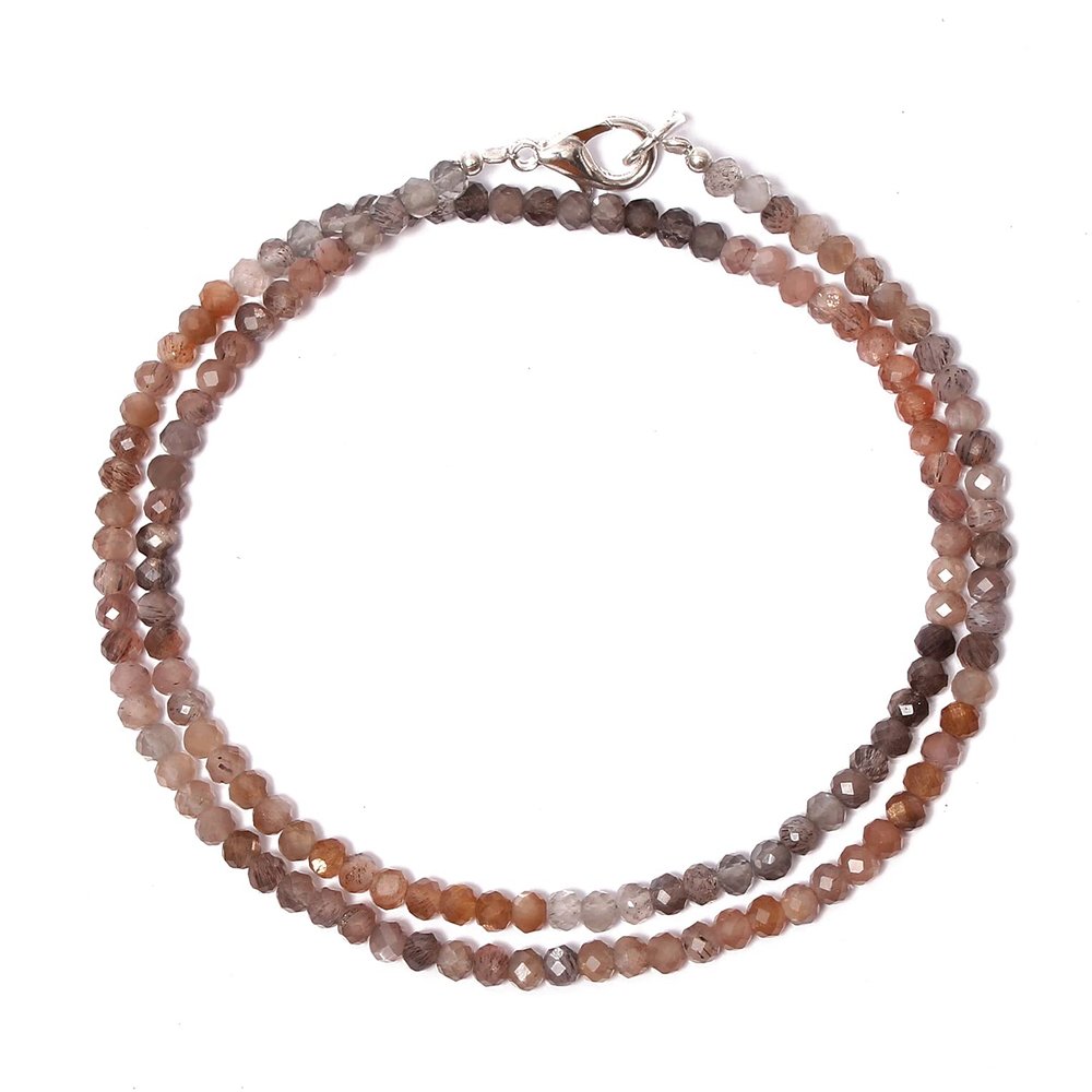 A&M Natural Multi-Moonstone Faceted Rondelle 925 Sterling Silver Lobster Clasp Handmade Necklace Healing Moonstone Beaded Gemstone Necklace Beautiful Minimalist Beaded Necklace Jewelry For Gift, Yoga