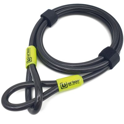 URBAN UR462L Bicycle Security Cable Braided Steel 0.39in, 6.5ft Long, Lightweight, Double Loop, Anti-Theft Cable Locking Motorcycle Helmet Protection, Wheels, Bags, Scooter, Electric Bike, Ebike